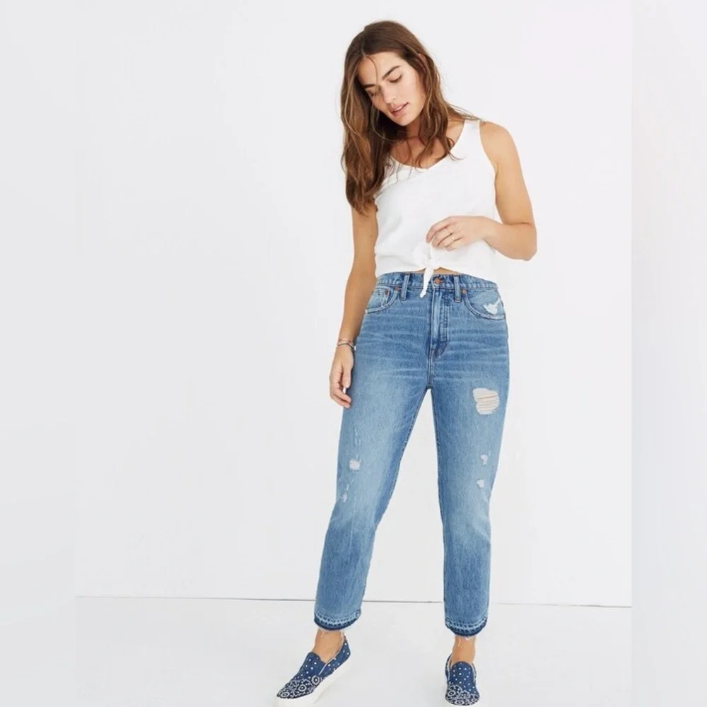 NWT Madewell Classic Straight Jeans Destructed Edition Tyler Wash Size 31 - Picture 1 of 13